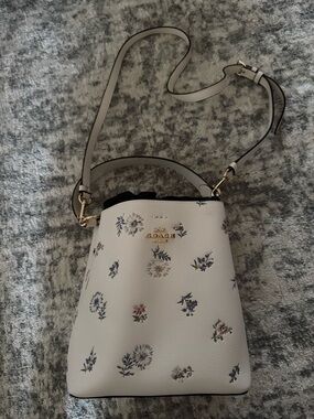 Coach Cream Floral Leather Crossbody with Gold Logo